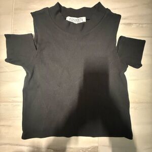 Nineth74 Black Off Shoulder Crop Top